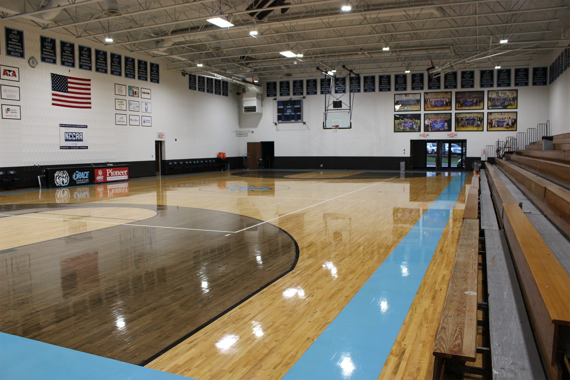 Interior view of the gym in Aldrich Athletic Center at Grace Christian University