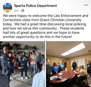 Grace Christian Criminal Justice students visit Sparta Poilice