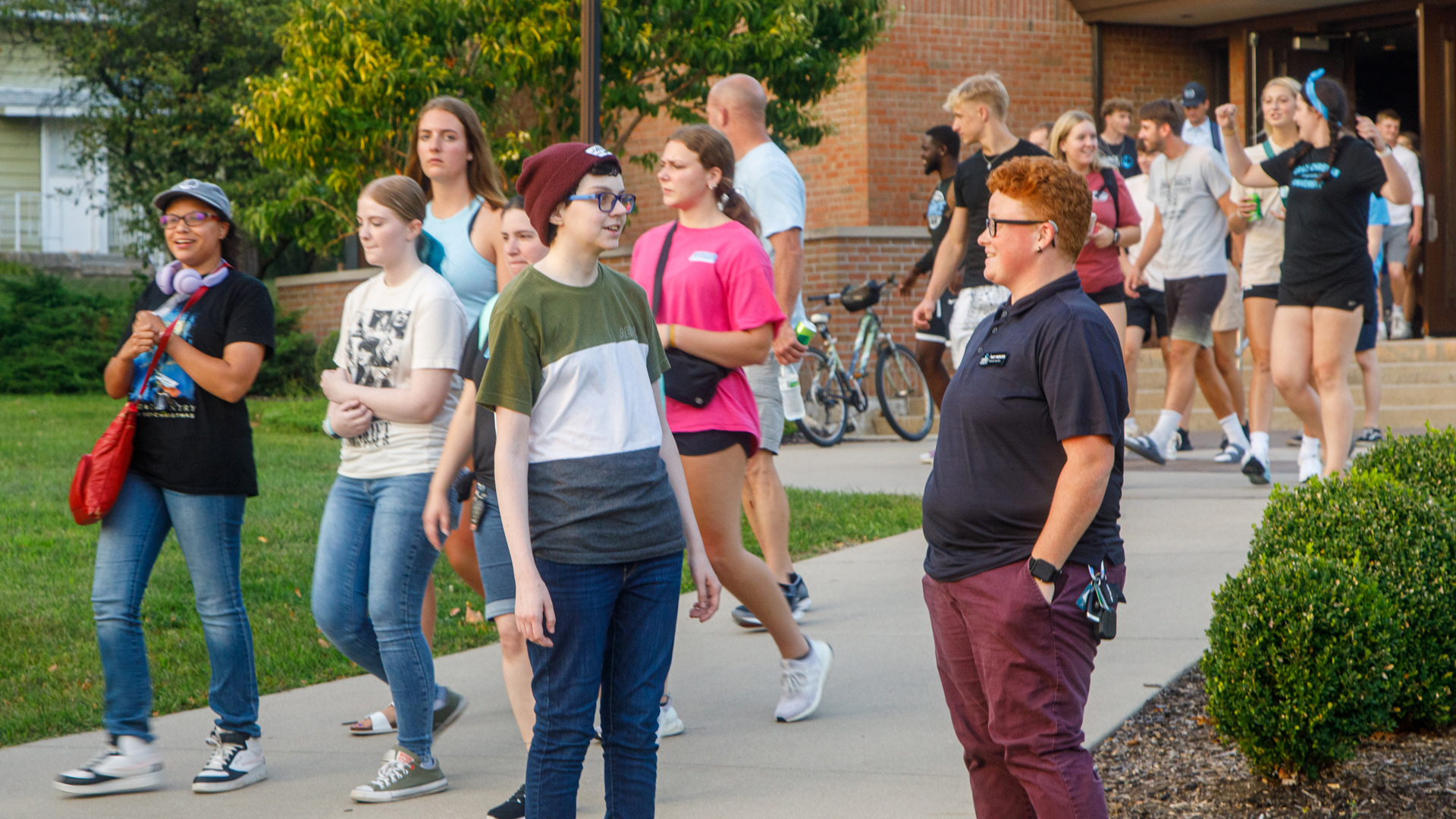 Grace students walking around on campus.