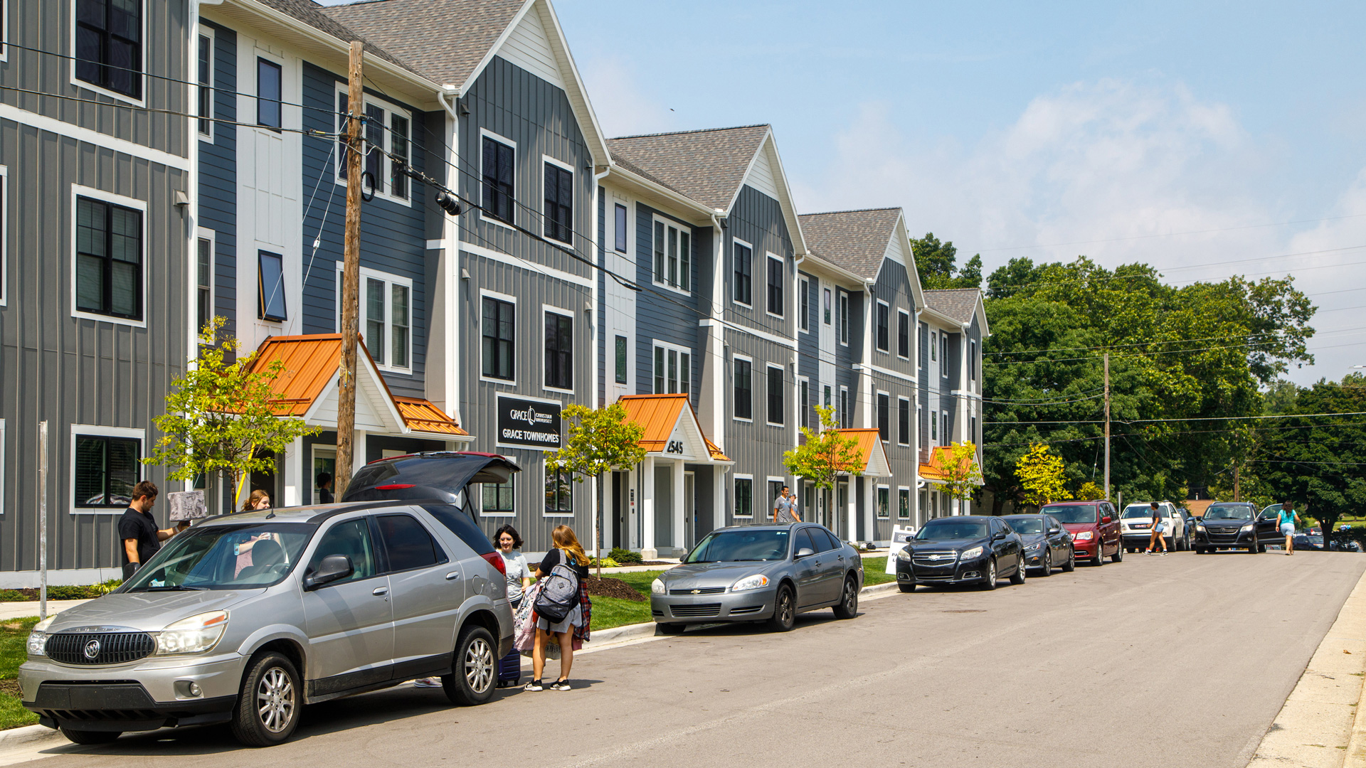 Exterior view of the Grace Townhomes on a sunny day - one of the Housing options at Grace Christian University.