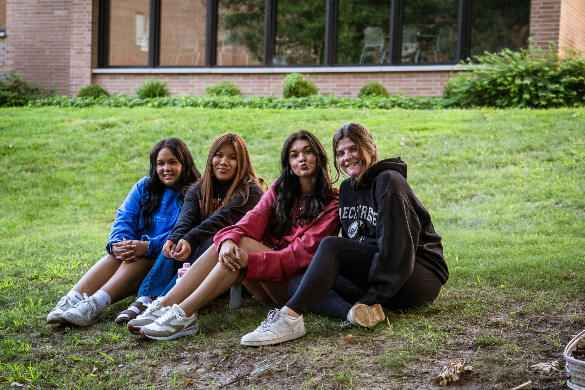 Grace students smiling bonfire