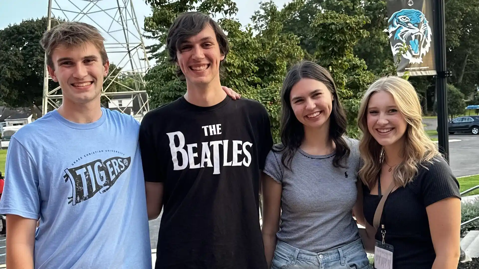 A group of Grace students outside on campus